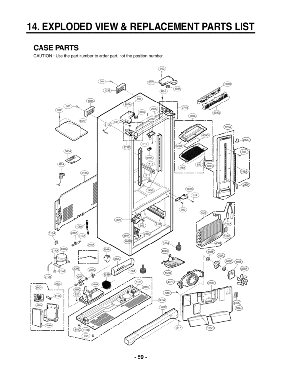 CASE PARTS   EXPLODED VIEW & REPLACEMENT PARTS LIST Diagram and Parts List for LFC21776ST LFC25776ST/01 LG Refrigerator