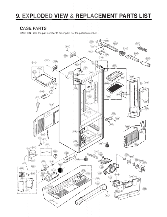 EXPLODED VIEW & REPLACEMENT PARTS LIST CASE PARTS Diagram and Parts List for LFX21976ST LFX25976ST/01 LG Refrigerator
