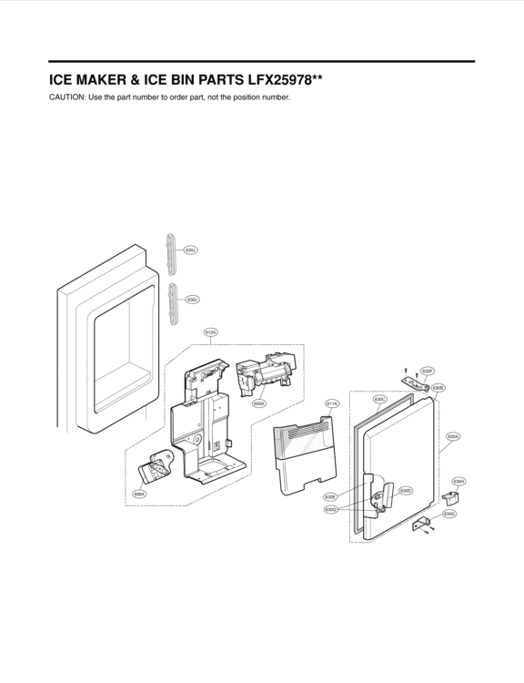 ICE MAKER & ICE BIN PARTS Diagram and Parts List for LFX25978ST ASTCNA1 LG Refrigerator