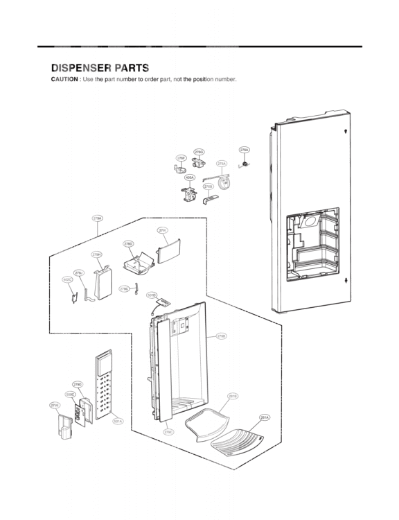DISPENSER PARTS Diagram and Parts List for LFX25976SB AWBCNA1 LG Refrigerator