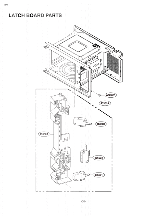 LATCH BOARD PARTS Diagram and Parts List for LCRT1510SV CSLEBBY LG Microwave
