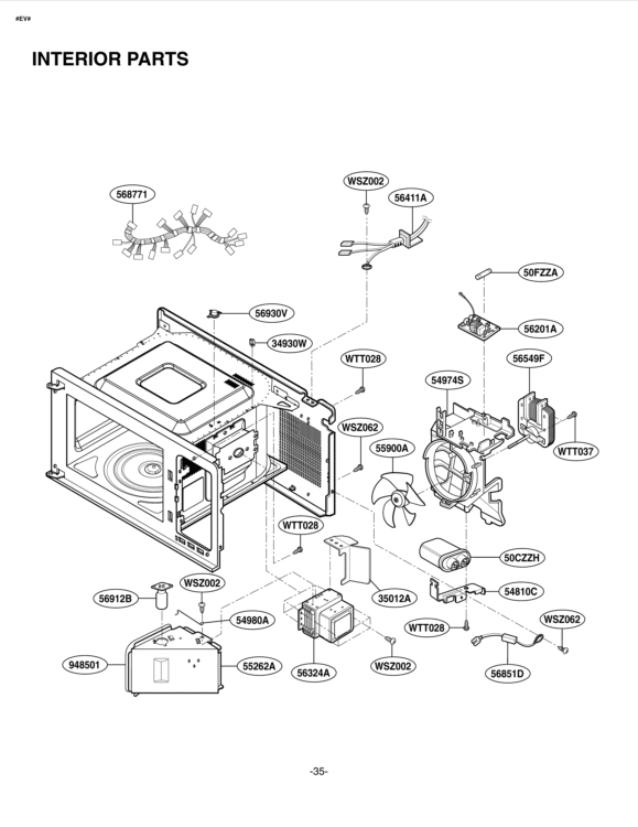 INTERIOR PARTS Diagram and Parts List for LCRT1510SV CSLEBBY LG Microwave