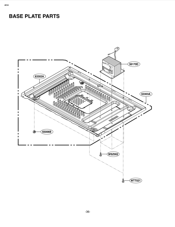 BASE PLATE PARTS Diagram and Parts List for LCRT1510SV CSLEBBY LG Microwave