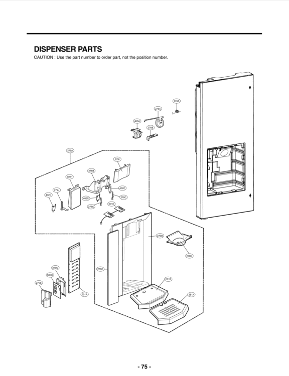 DISPENSER PARTS Diagram and Parts List for LSMX214ST ASTCNA1 LG Refrigerator