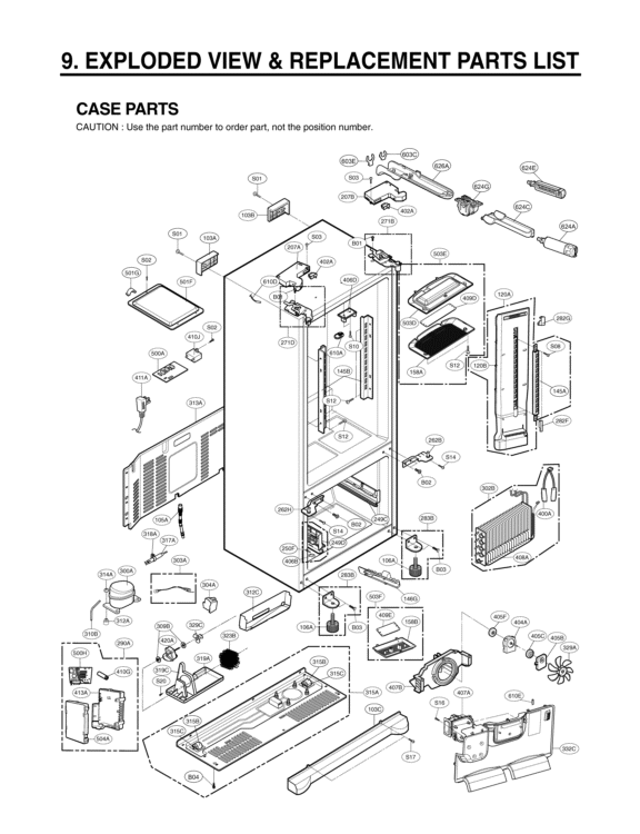 EXPLODED VIEW & REPLACEMENT PARTS LIST CASE PARTS Diagram and Parts List for LSFS213ST ASTCNA1 LG Refrigerator