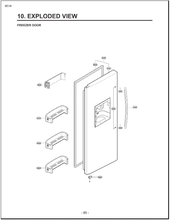 FREEZER DOOR  EXPLODED VIEW Diagram and Parts List for LSC27921ST AST4LGA LG Refrigerator