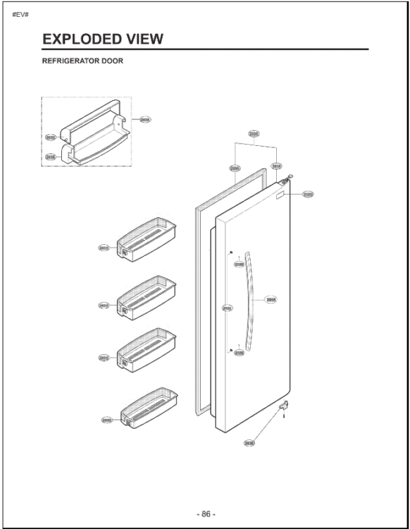REFRIGERATOR DOOR EXPLODED VIEW Diagram and Parts List for LSC27921ST AST4LGA LG Refrigerator