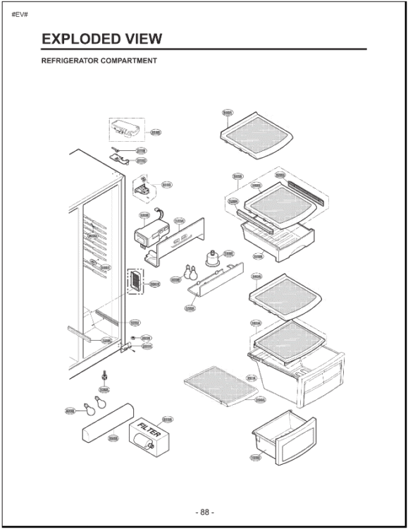 REFRIGERATOR COMPARTMENT EXPLODED VIEW Diagram and Parts List for LSC27921ST AST4LGA LG Refrigerator