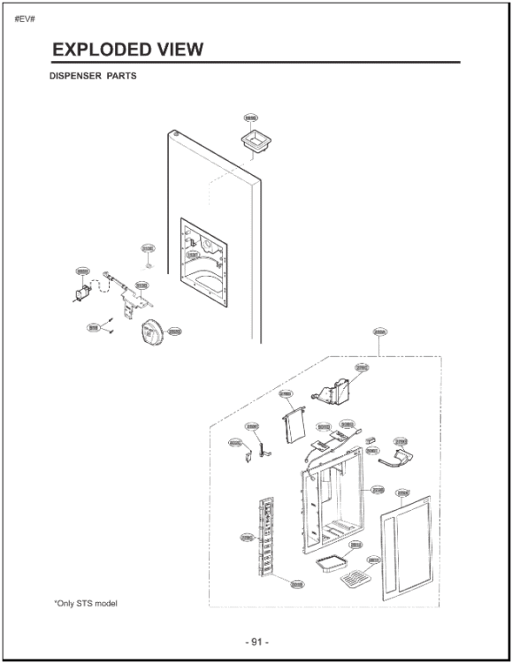 DISPENSER PARTS EXPLODED VIEW Diagram and Parts List for LSC27921ST AST4LGA LG Refrigerator