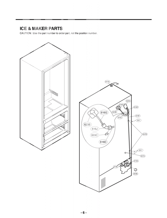 ICE & MAKER PARTS Diagram and Parts List for LMX25984SB AWBCNA2 LG Refrigerator