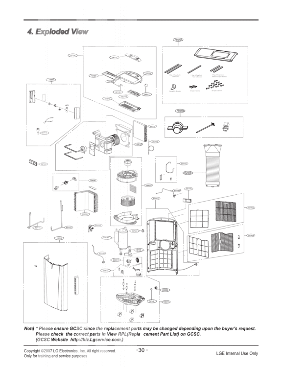 Exploded View Diagram and Parts List for 500620 ASVAOSU LG Air Conditioner