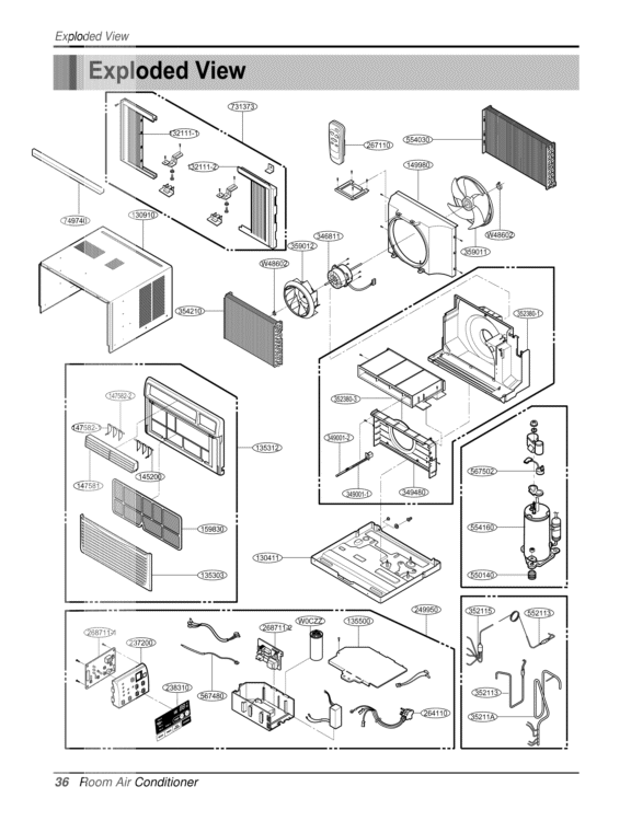 Room Air Conditioner Exploded View Exploded View Diagram and Parts List for L8010ER UWC081ULMK3 LG Air Conditioner