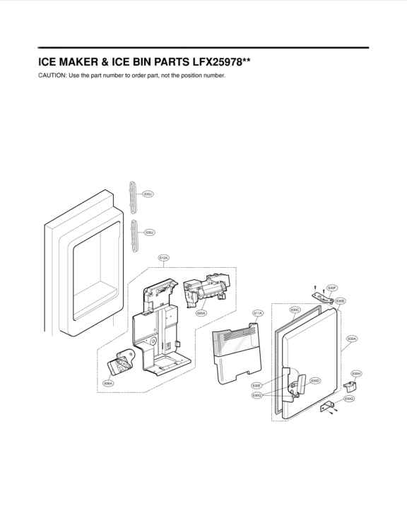 ICE MAKER & ICE BIN PARTS Diagram and Parts List for LFX25978SW ASWCNA1 LG Refrigerator