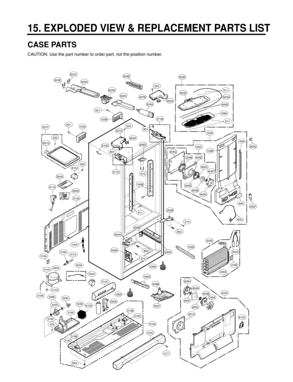 EXPLODED VIEW & REPLACEMENT PARTS LIST Diagram and Parts List for LFX25978SB AWBCNA1 LG Refrigerator