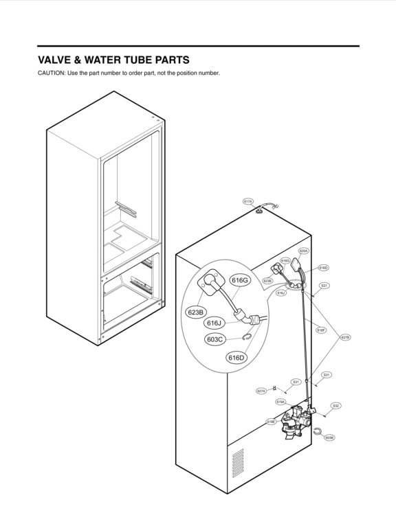 VALVE & WATER TUBE PARTS Diagram and Parts List for LMX25988SB AWBCNA1 LG Refrigerator