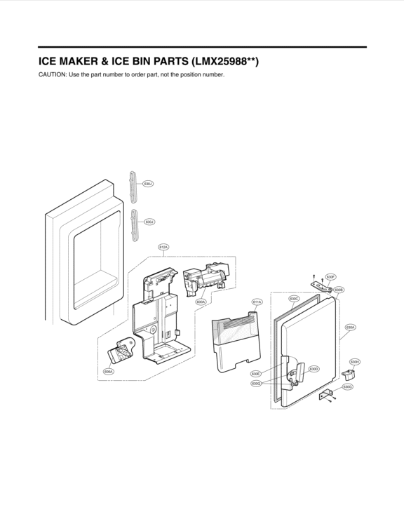ICE MAKER & ICE BIN PARTS Diagram and Parts List for LMX25988SB AWBCNA1 LG Refrigerator