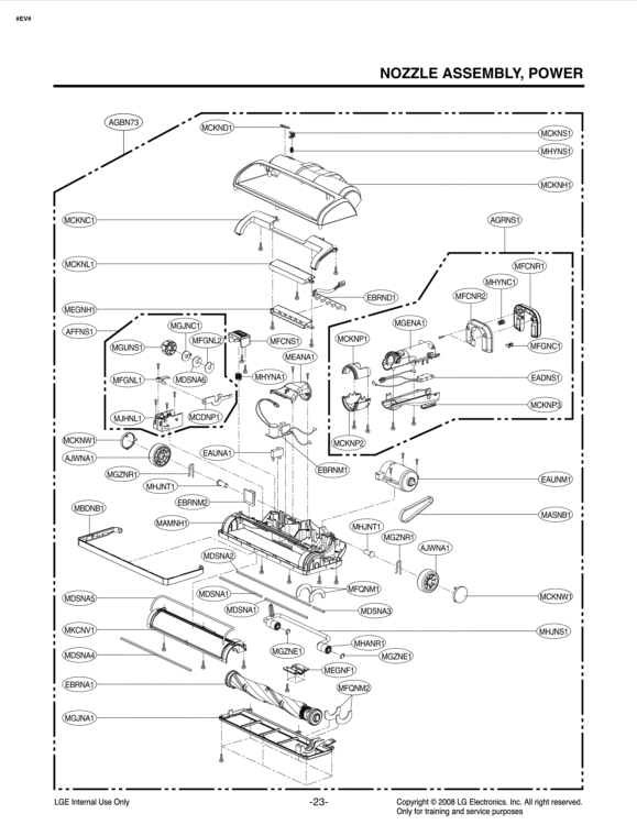 NOZZLE ASSEMBLY Diagram and Parts List for LCV900B ABLELGA LG Canister Vacuum