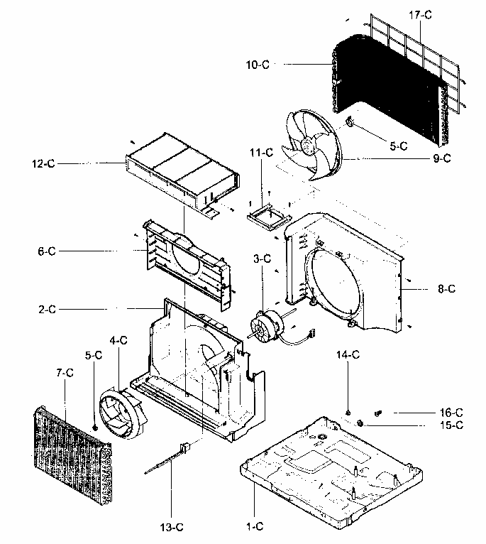 Air Handling/cycle Parts Diagram and Parts List for 58075121500  Kenmore Air Conditioner