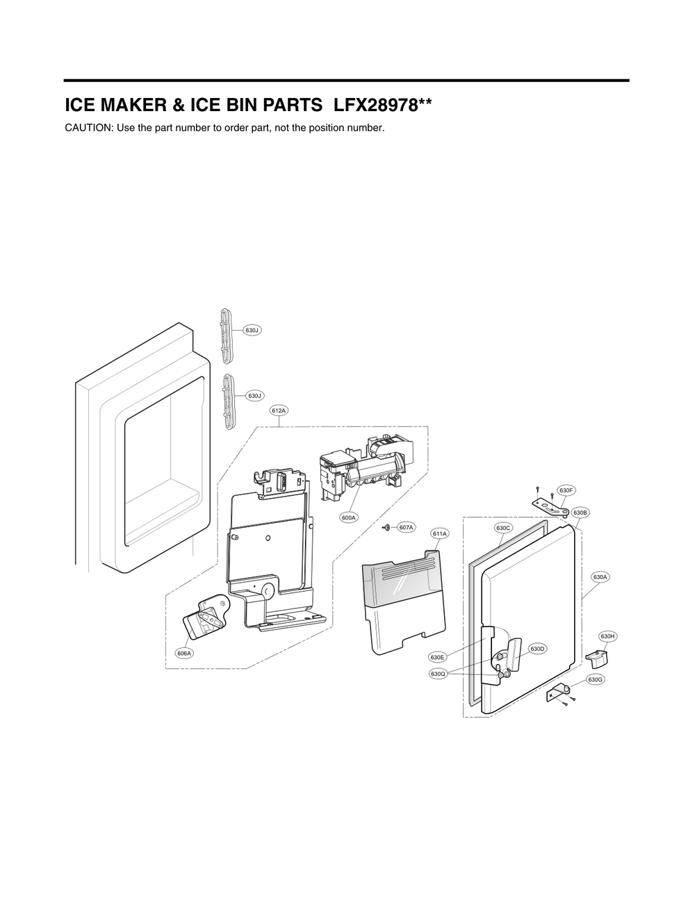 Ice Maker And Ice Bin Parts Diagram and Parts List for GC-L288GQXP AWBCNA3 LG Refrigerator