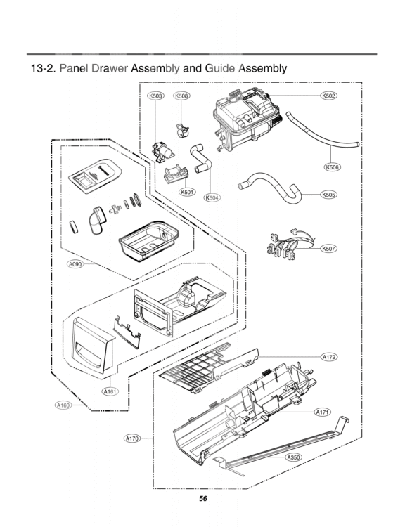 Panel Drawer Assembly and Guide Assembly Diagram and Parts List for DLEX2550R ACREEUS LG Dryer