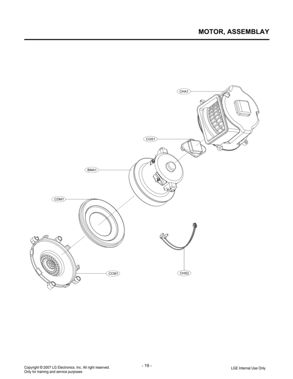 MOTOR Diagram and Parts List for LUV250C CQZELGA LG Canister Vacuum