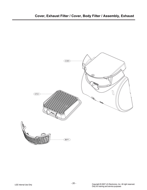 Cover Diagram and Parts List for LUV250C CQZELGA LG Canister Vacuum