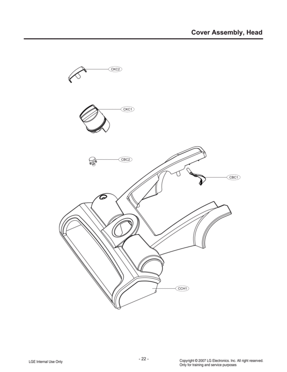 Cover Assembly Diagram and Parts List for LUV250C CQZELGA LG Canister Vacuum