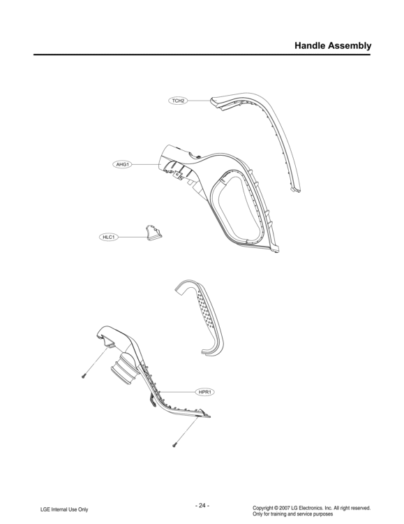 Handle Assembly Diagram and Parts List for LUV250C CQZELGA LG Canister Vacuum