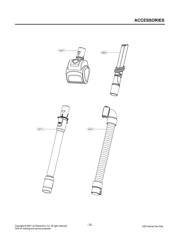 ACCESSORIES Diagram and Parts List for LUV250C CQZELGA LG Canister Vacuum