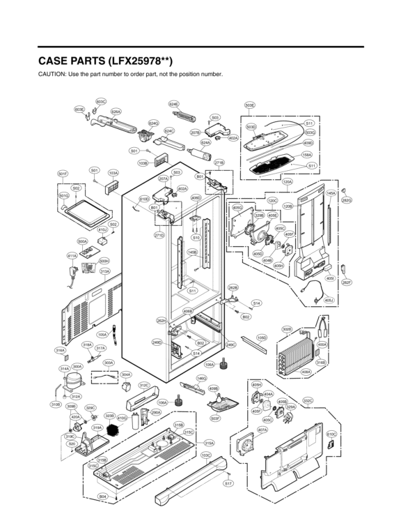 CASE PARTS Diagram and Parts List for LFX25978SW /00 LG Refrigerator