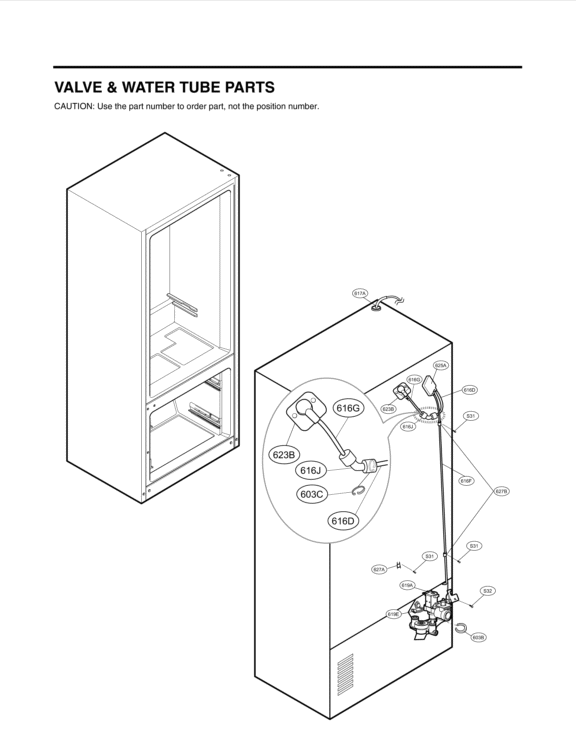 VALVE & WATER TUBE PARTS Diagram and Parts List for LFX25978SW /00 LG Refrigerator