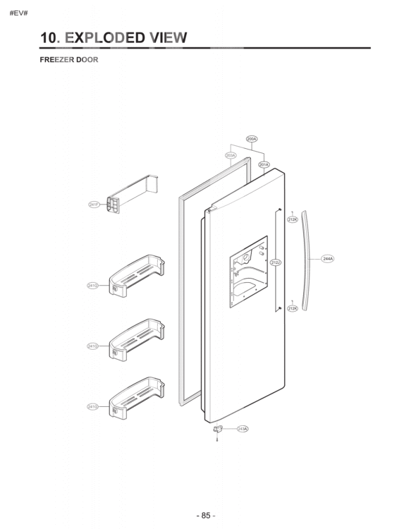 FREEZER DOOR  EXPLODED VIEW Diagram and Parts List for LSC27921SW ASW5LGA LG Refrigerator