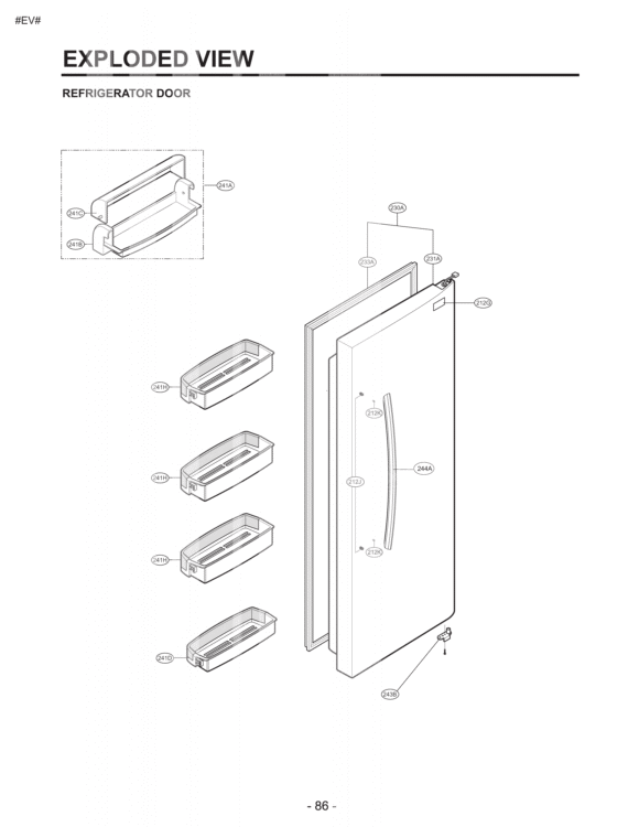 REFRIGERATOR DOOR EXPLODED VIEW Diagram and Parts List for LSC27921SW ASW5LGA LG Refrigerator