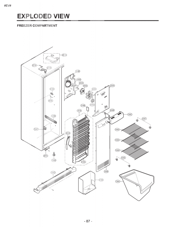 FREEZER COMPARTMENT EXPLODED VIEW Diagram and Parts List for LSC27921SW ASW5LGA LG Refrigerator