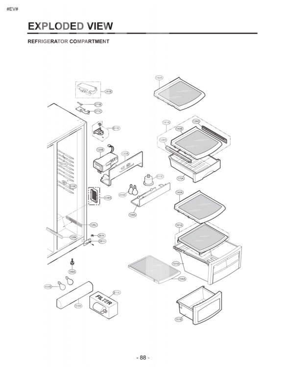 REFRIGERATOR COMPARTMENT EXPLODED VIEW Diagram and Parts List for LSC27921SW ASW5LGA LG Refrigerator