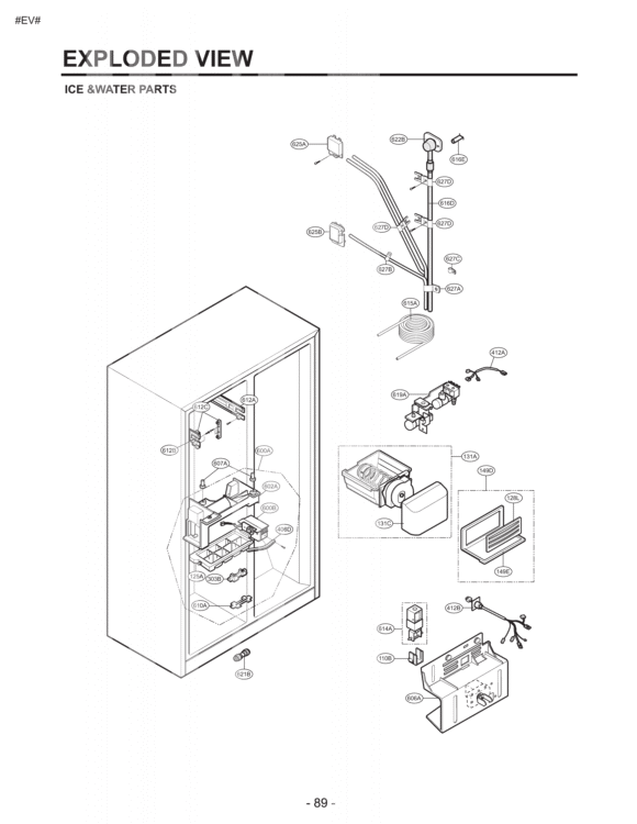 ICE &WATER PARTS EXPLODED VIEW Diagram and Parts List for LSC27921SW ASW5LGA LG Refrigerator
