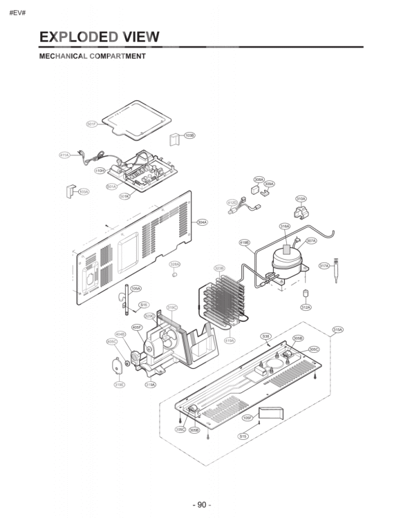 MECHANICAL COMPARTMENT EXPLODED VIEW Diagram and Parts List for LSC27921SW ASW5LGA LG Refrigerator