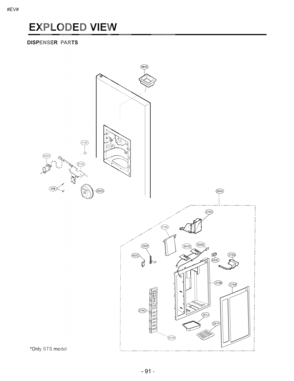 DISPENSER PARTS EXPLODED VIEW Diagram and Parts List for LSC27921SW ASW5LGA LG Refrigerator