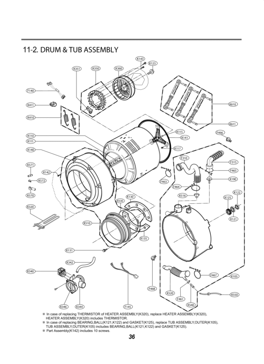 DRUM & TUB ASSEMBLY Diagram and Parts List for WM2350HRC ACREECI LG Washer