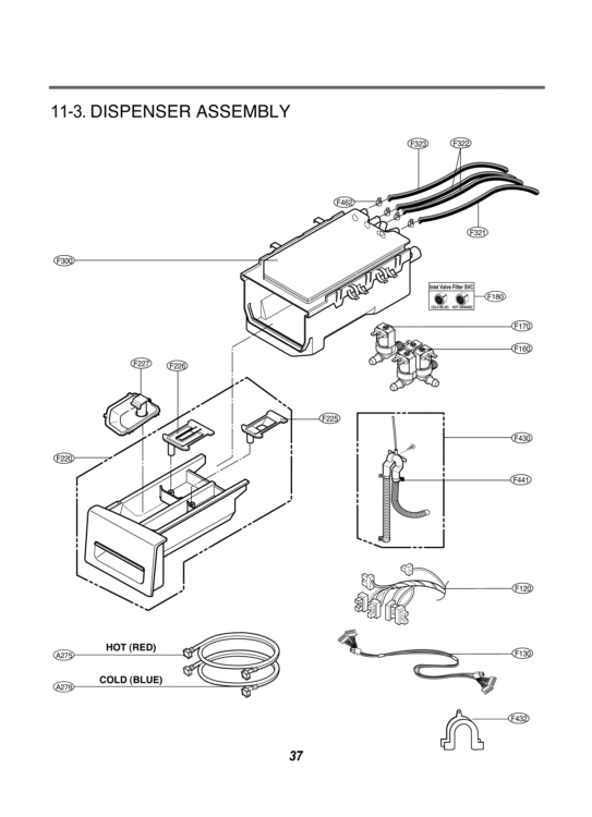 DISPENSER ASSEMBLY Diagram and Parts List for WM2350HRC ACREECI LG Washer