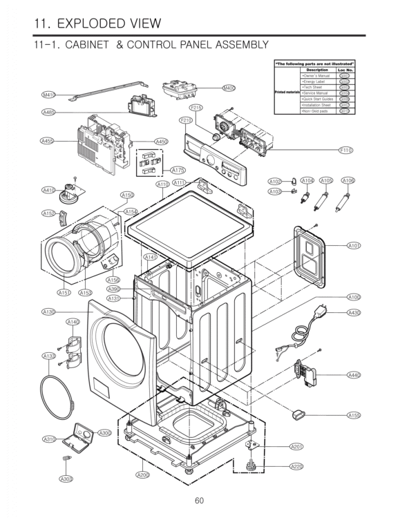 EXPLODED VIEW  CABINET & CONTROL PANEL ASSEMBLY Diagram and Parts List for WM3550HWCA ABWEEUS LG Washer