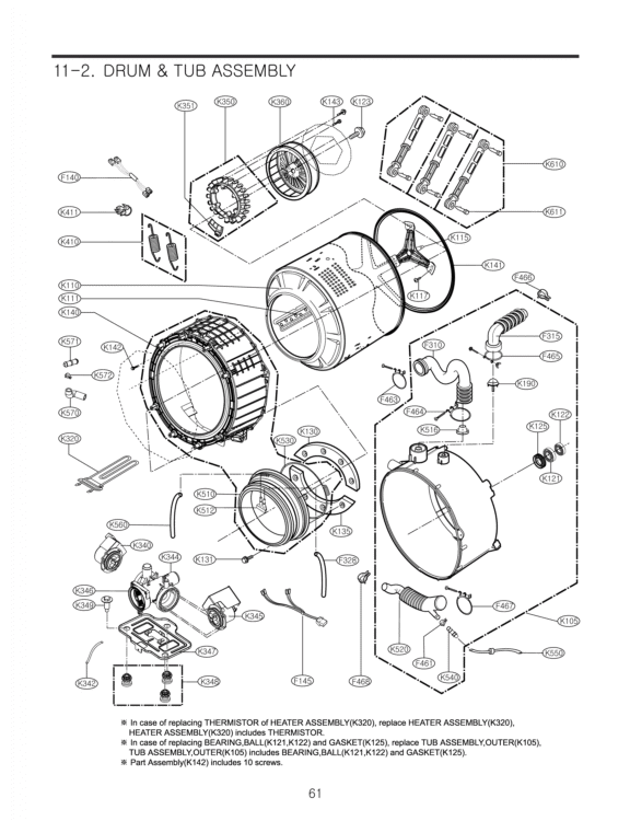 DRUM & TUB ASSEMBLY Diagram and Parts List for WM3550HWCA ABWEEUS LG Washer