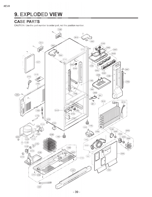CASE PARTS   EXPLODED VIEW Diagram and Parts List for LFC23760ST AST4LGA LG Refrigerator