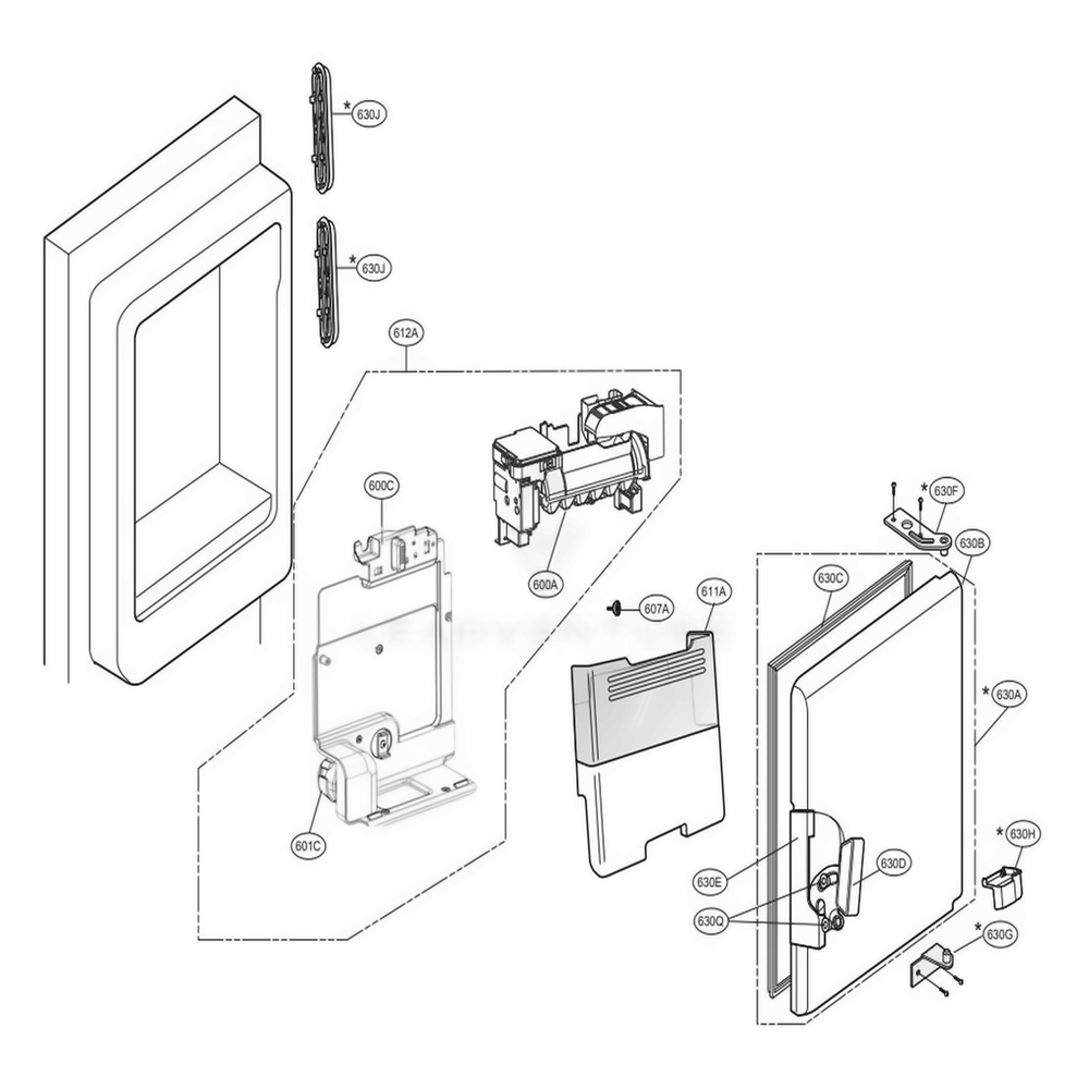 Ice Maker And Ice Bin Parts Diagram and Parts List for LFXS28968D ASBCNA1 LG Refrigerator