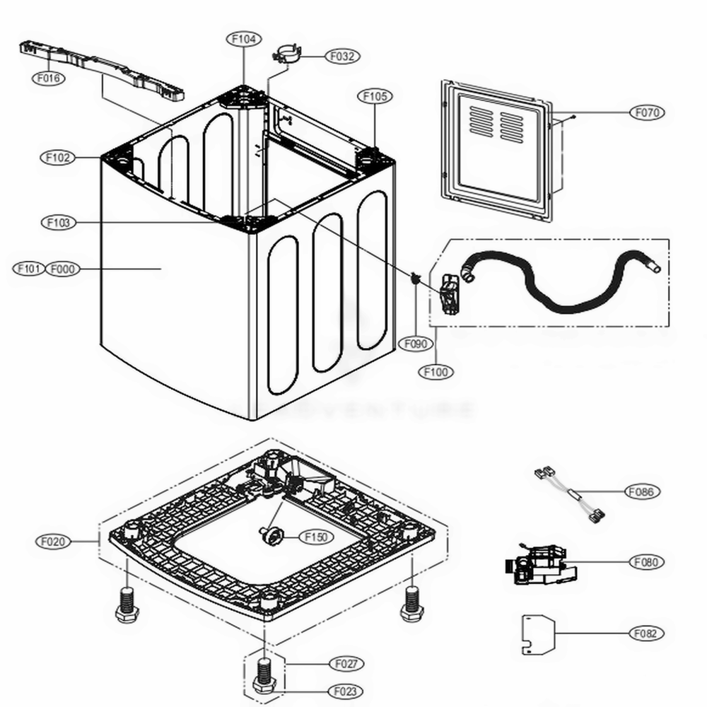 Outer Case Assembly 2 Diagram and Parts List for 048231013369 ASSEEUS LG Washer Dryer Combo