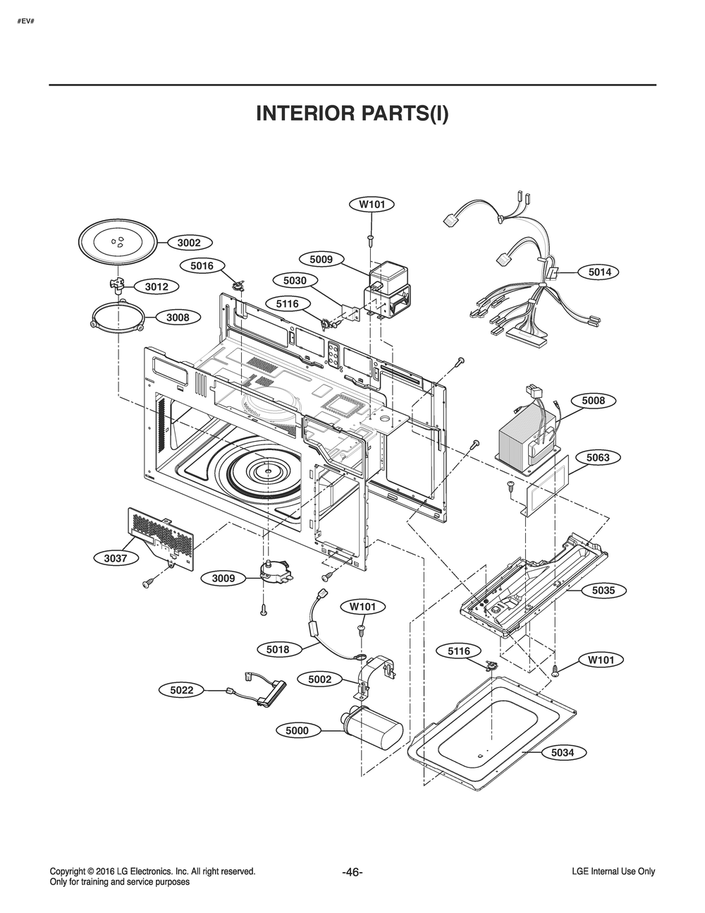 Interior Parts() Diagram and Parts List for MV1746ADL CS2ELNA LG Microwave