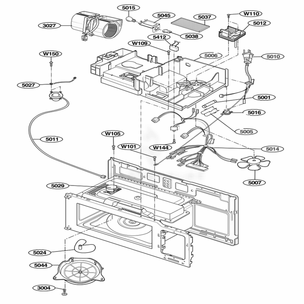 Interior Parts 2 Diagram and Parts List for MMV5165AAW CW1EMTG LG Wall Oven