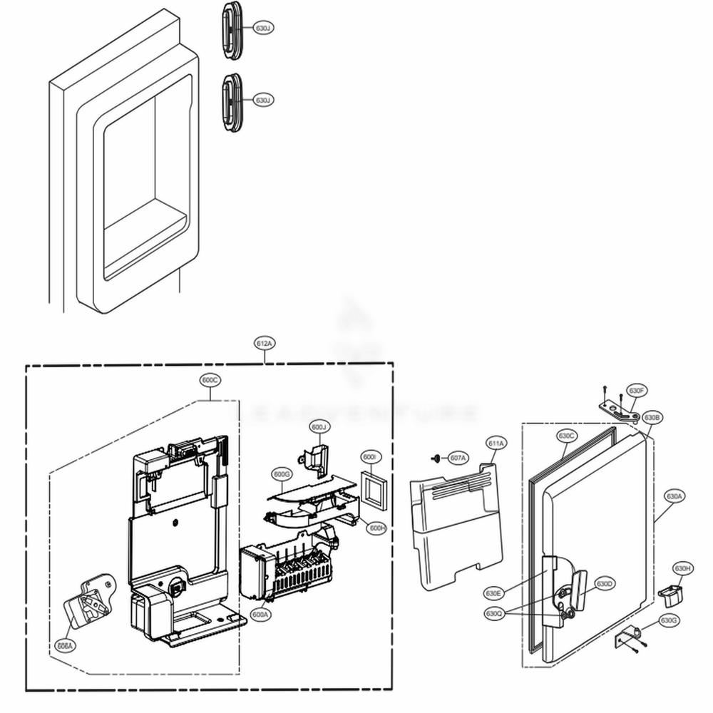 Ice Maker And Ice Bin Parts Diagram and Parts List for LFXS30796S ASTCNA0 LG Refrigerator