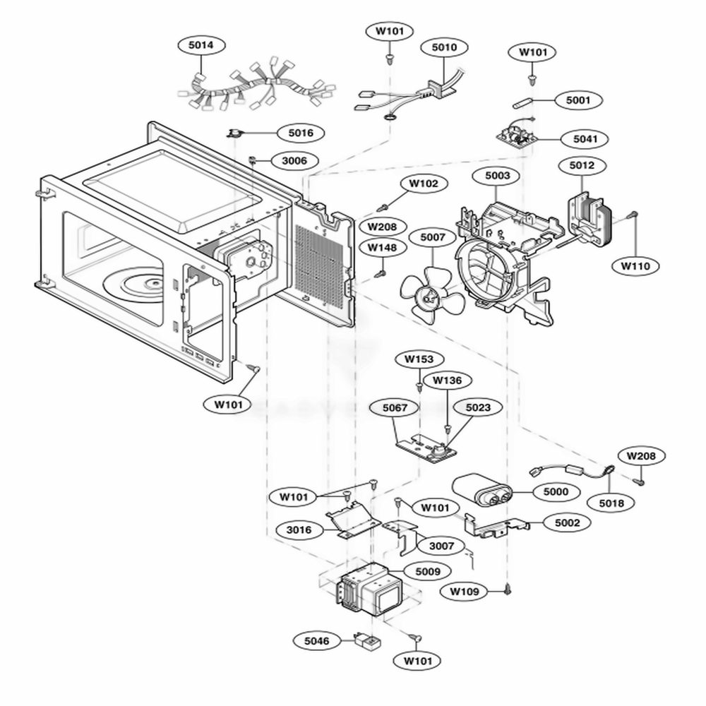 Interior Parts Diagram and Parts List for HMB402 AWHEBSU LG Wall Oven