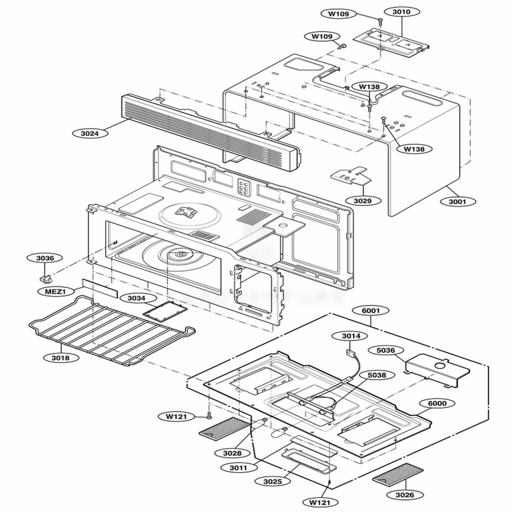 Oven Cavity Parts Diagram and Parts List for MH6150XMT AB7EWRP LG Range